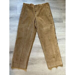 LL BEAN Pants Comfort Waist Whale Corduroy 35x30 Flat Front Beige Brown  big hem